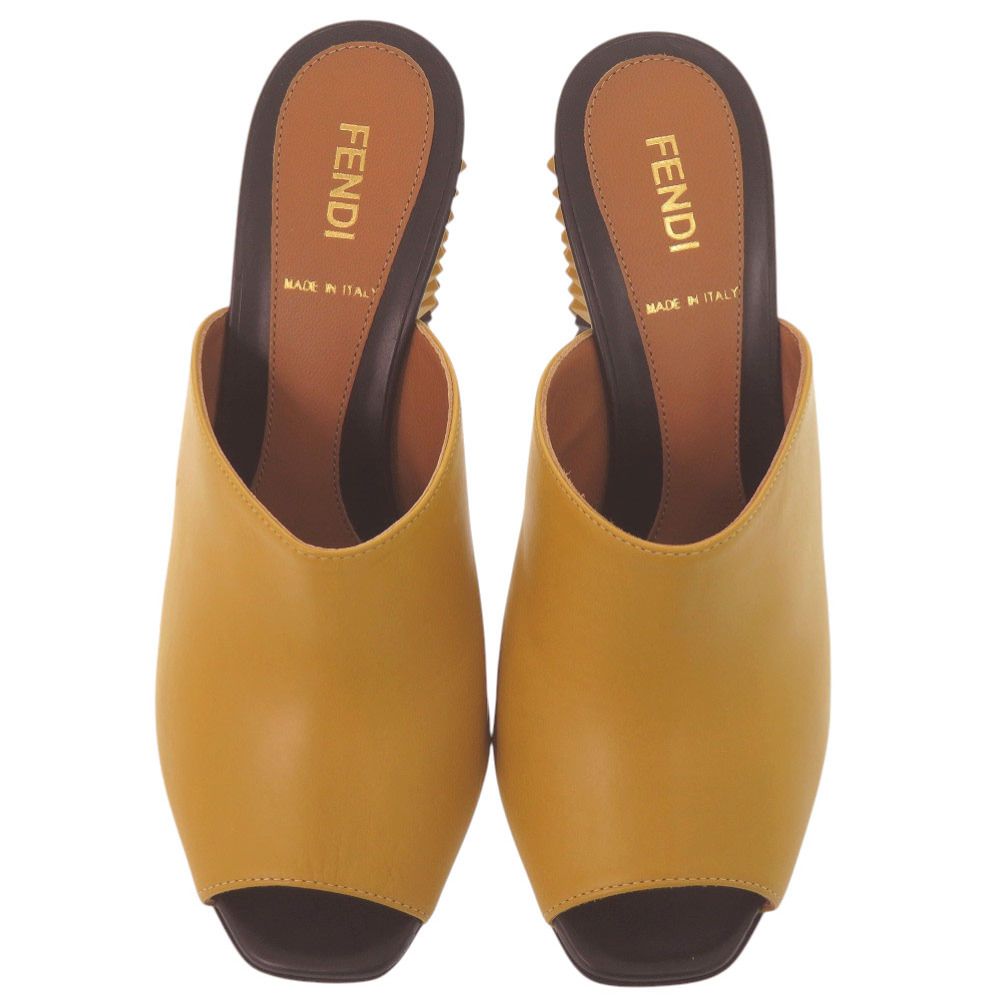 Fendi Pyramid Stud Heel Sandals 35.5 Leather Yellow Black Shoes — view 3