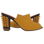 Fendi Pyramid Stud Heel Sandals 35.5 Leather Yellow Black Shoes — view 4