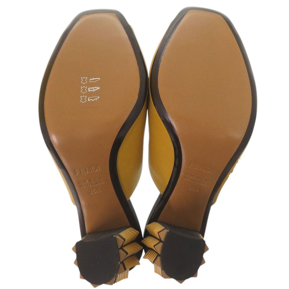 Fendi Pyramid Stud Heel Sandals 35.5 Leather Yellow Black Shoes — view 7