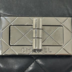 Chanel 2.55 Quilted Shoulder Bag Lambskin Black Silver Turnlock Flap — view 9