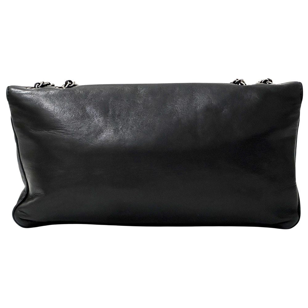 Chanel 2.55 Quilted Shoulder Bag Lambskin Black Silver Turnlock Flap — view 2