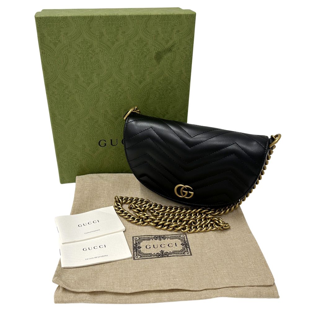 Gucci GG Marmont Shoulder Bag Leather Chain Black Quilted Crossbody Mini — view 8
