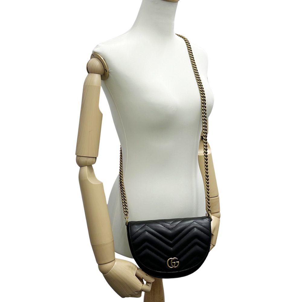 Gucci GG Marmont Shoulder Bag Leather Chain Black Quilted Crossbody Mini — view 7