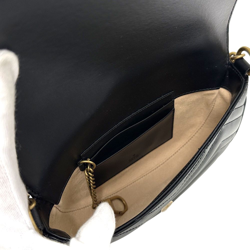 Gucci GG Marmont Shoulder Bag Leather Chain Black Quilted Crossbody Mini — view 5