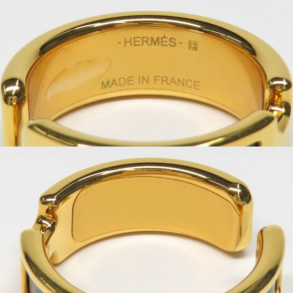 Hermes Olympe GM Black Gold Metal Leather Ring — view 8