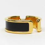 Hermes Olympe GM Black Gold Metal Leather Ring — view 2