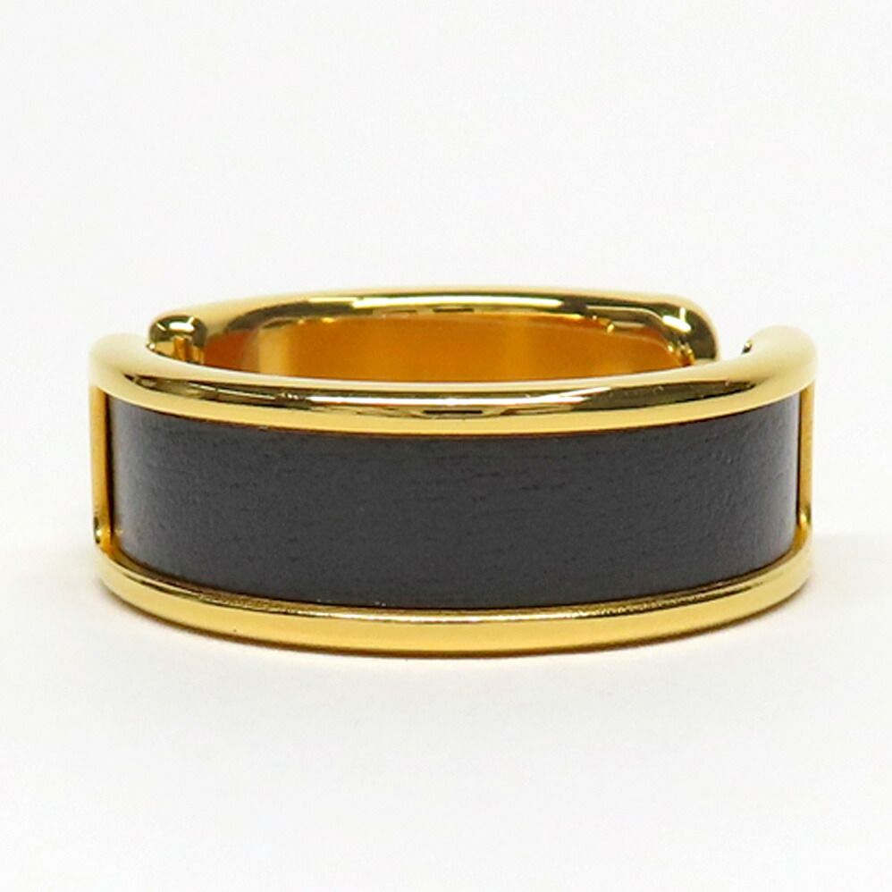 Hermes Olympe GM Black Gold Metal Leather Ring — view 4