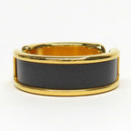 Hermes Olympe GM Black Gold Metal Leather Ring