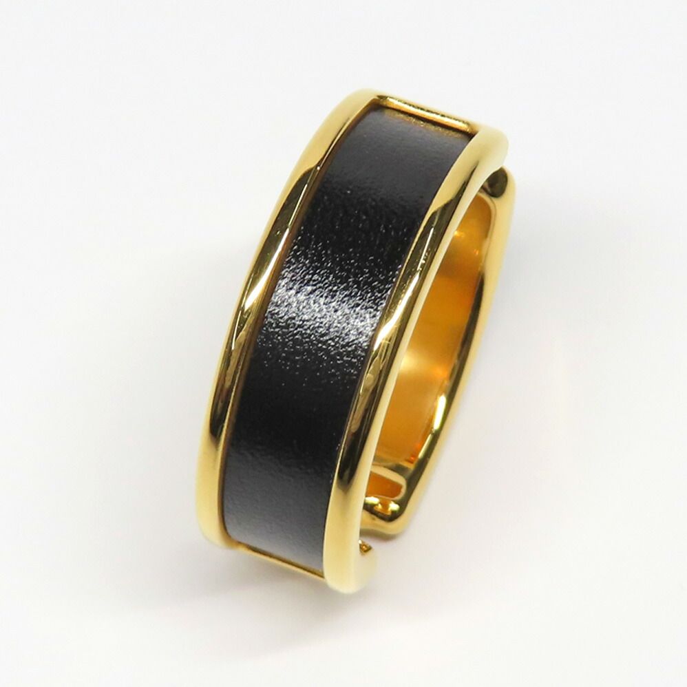 Hermes Olympe GM Black Gold Metal Leather Ring — view 7