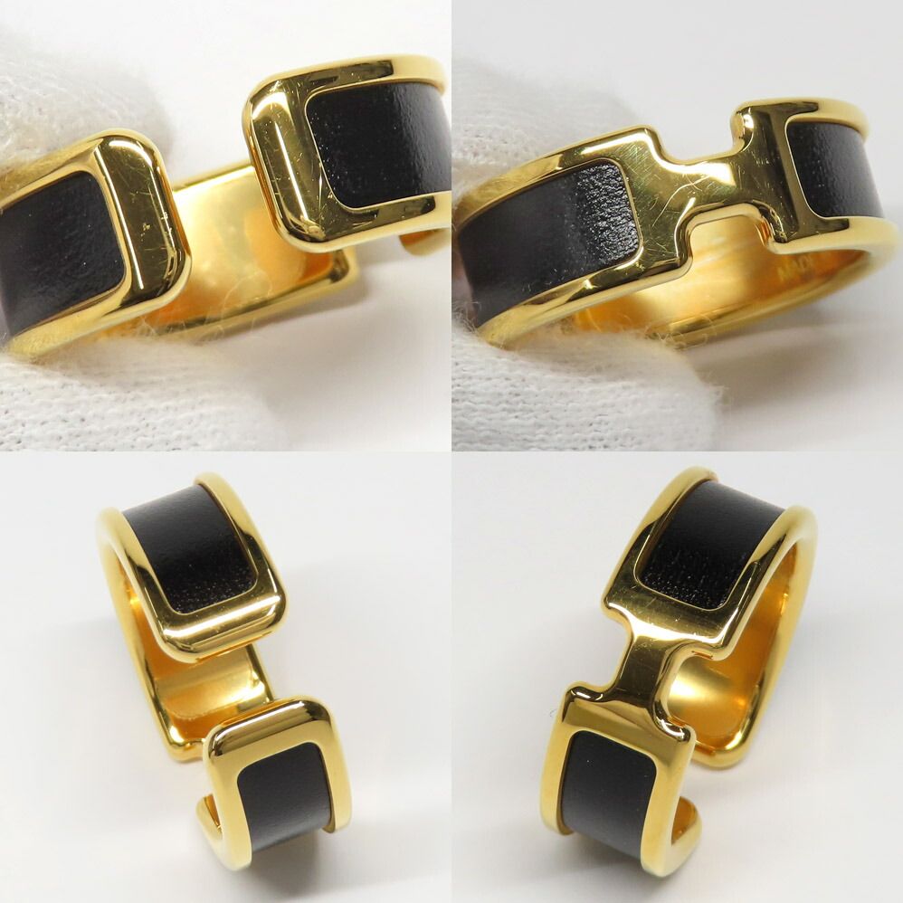 Hermes Olympe GM Black Gold Metal Leather Ring — view 9