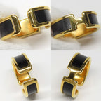Hermes Olympe GM Black Gold Metal Leather Ring