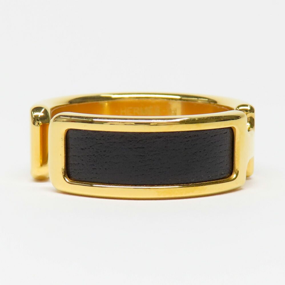 Hermes Olympe GM Black Gold Metal Leather Ring — view 5