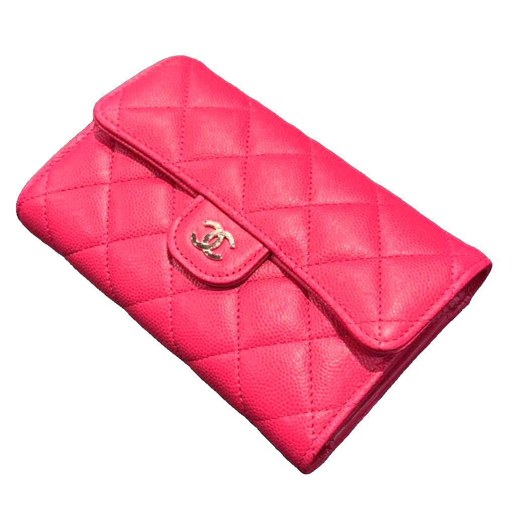 Chanel Quilted Leather Caviar Flap Wallet Bifold Pink — view 3