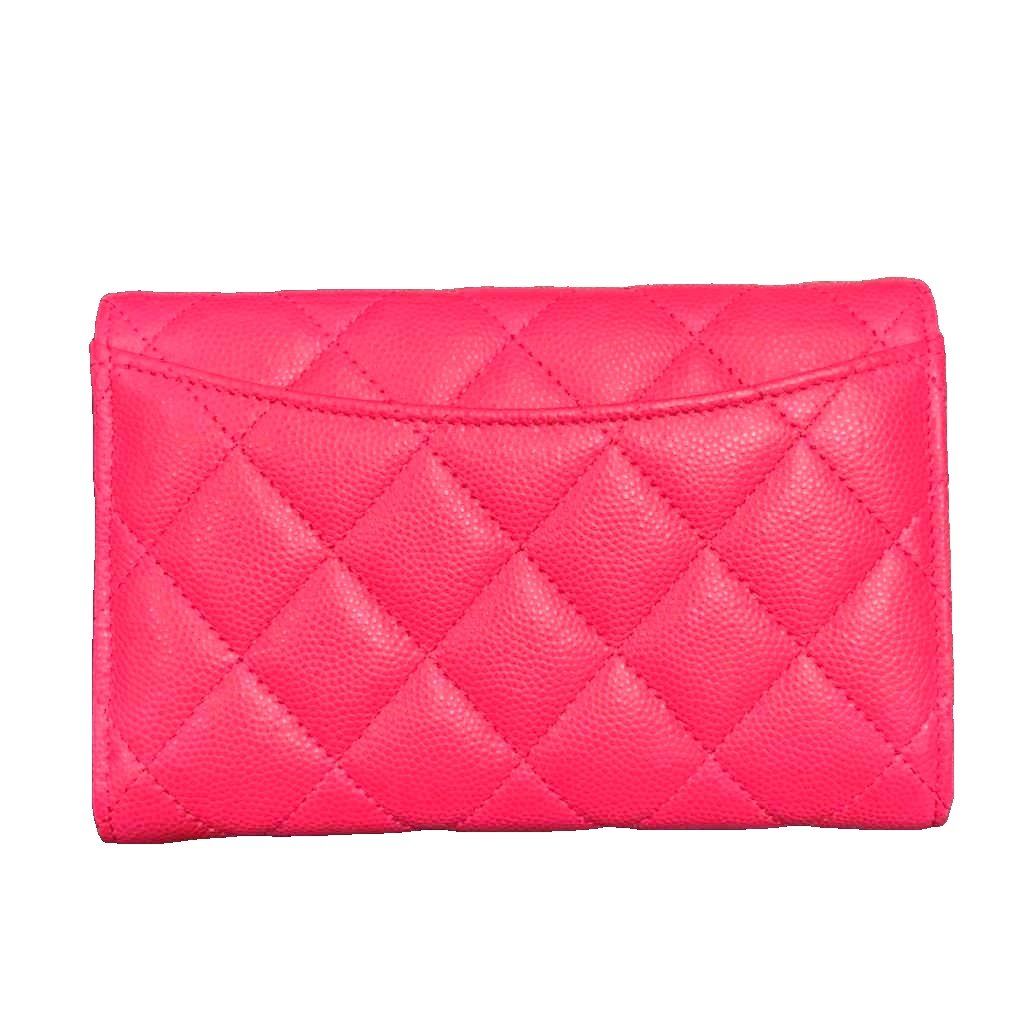 Chanel Quilted Leather Caviar Flap Wallet Bifold Pink — view 2