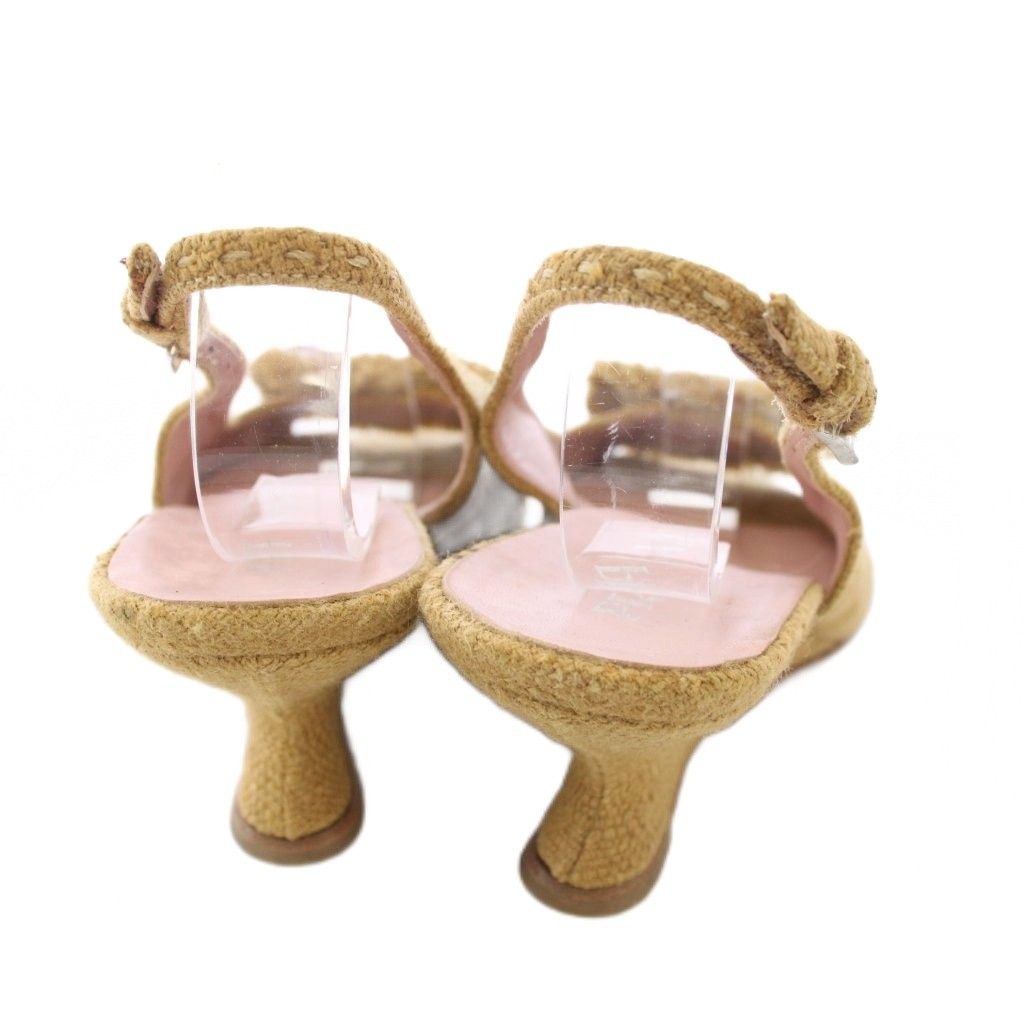 Prada Wedge Sole Sandals Strap Beads 37.5 Beige TK — view 6