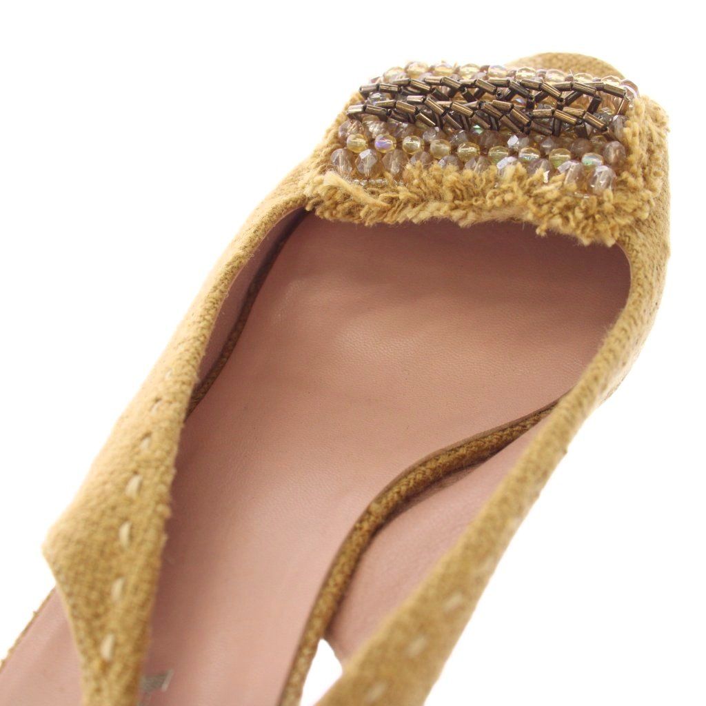 Prada Wedge Sole Sandals Strap Beads 37.5 Beige TK — view 4