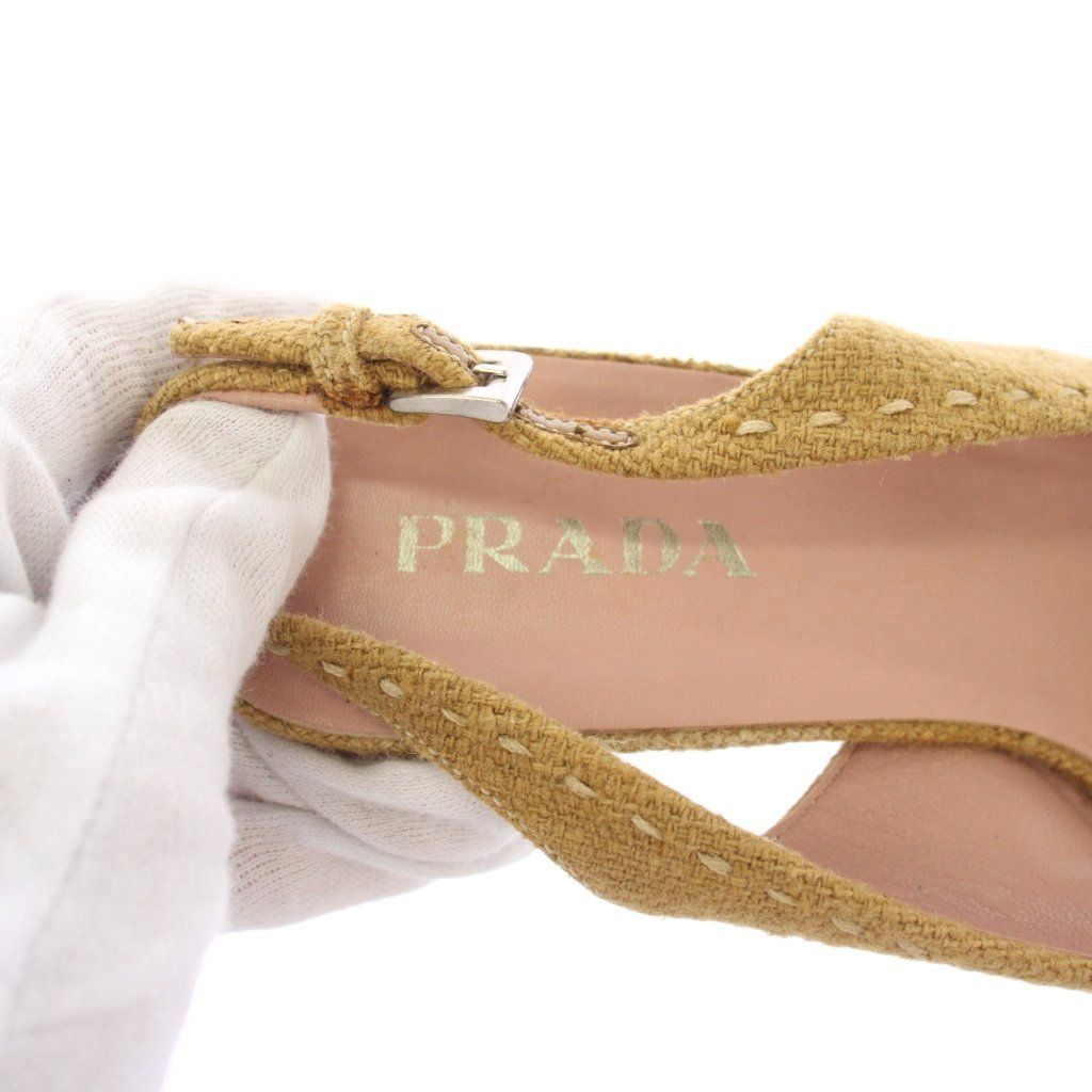 Prada Wedge Sole Sandals Strap Beads 37.5 Beige TK — view 8