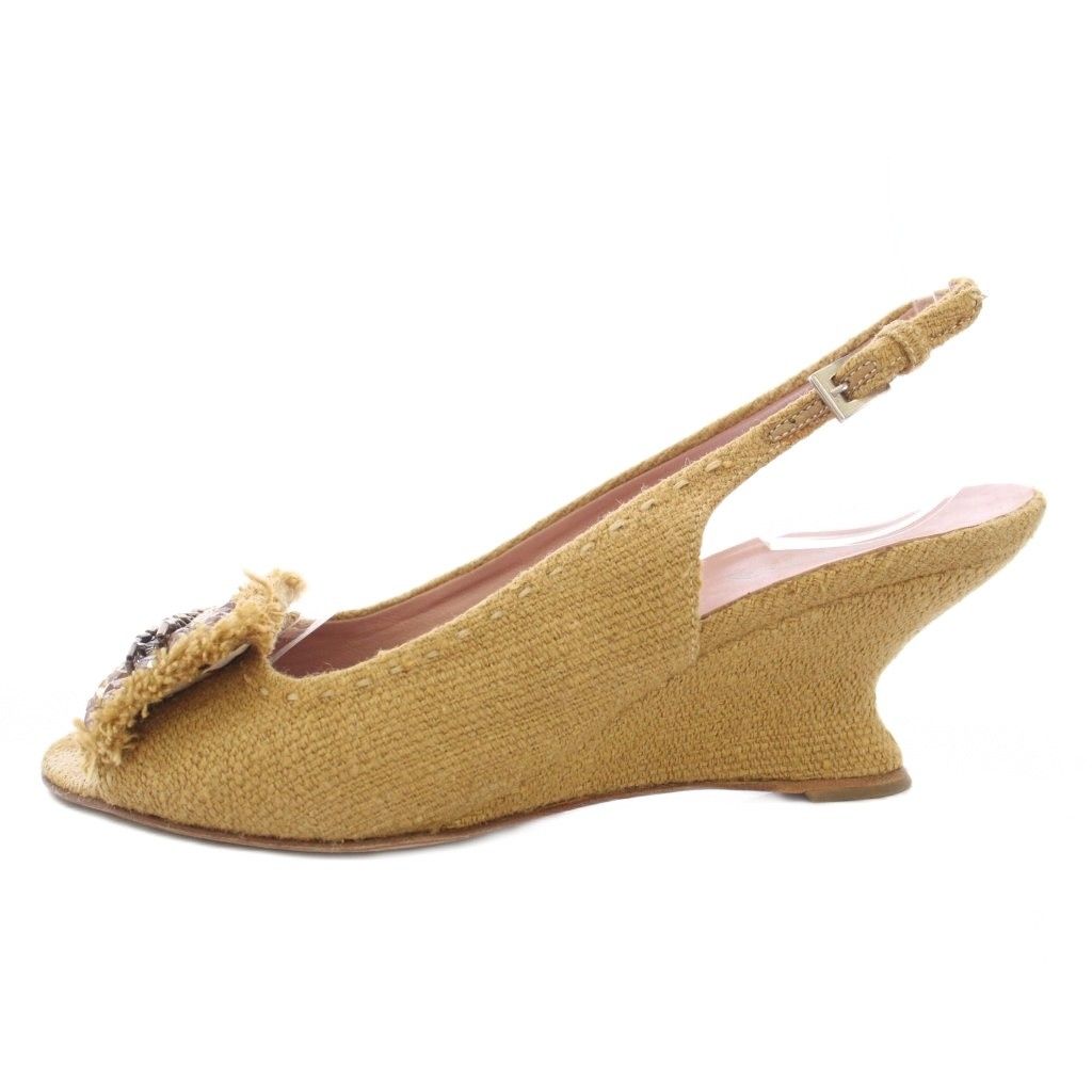 Prada Wedge Sole Sandals Strap Beads 37.5 Beige TK — view 2