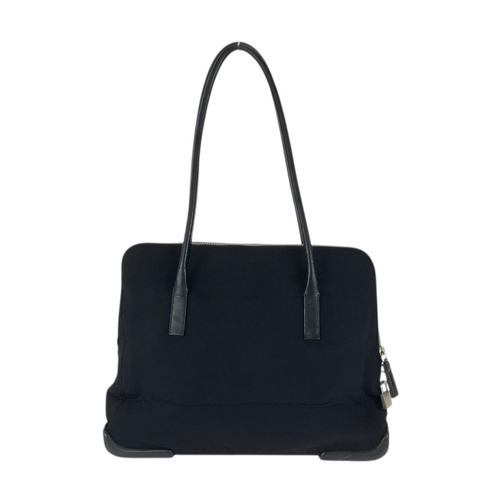 Prada Black Silver Urethane Leather Tote Shoulder Bag — view 2