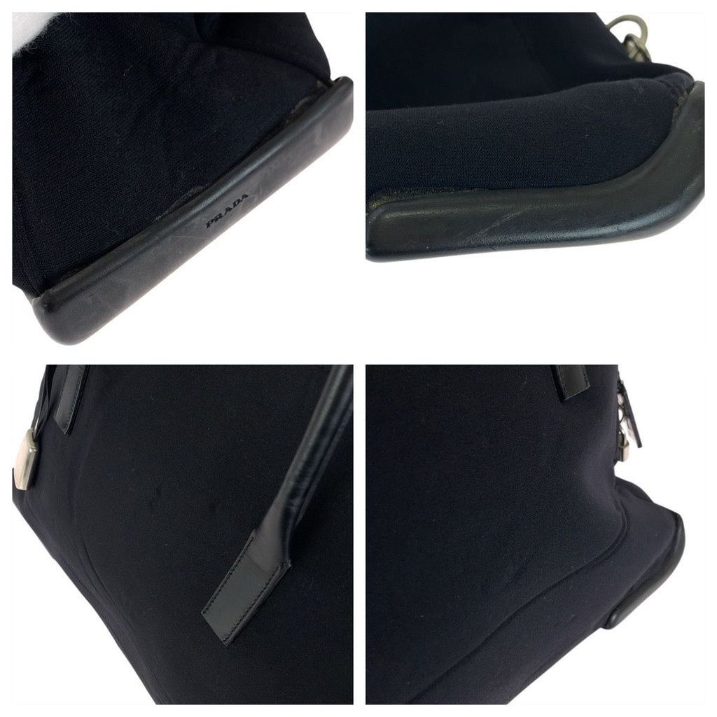 Prada Black Silver Urethane Leather Tote Shoulder Bag — view 4