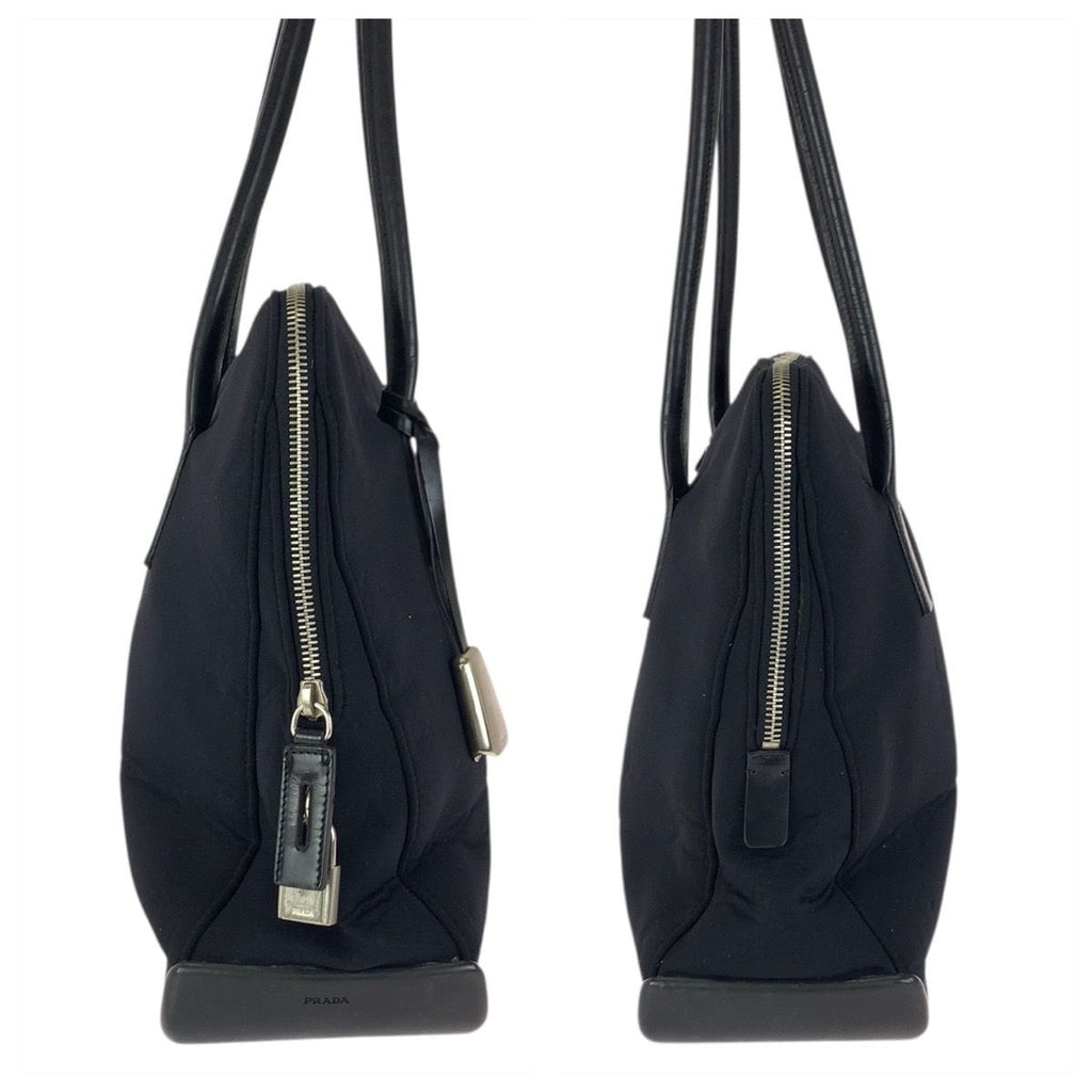 Prada Black Silver Urethane Leather Tote Shoulder Bag — view 8