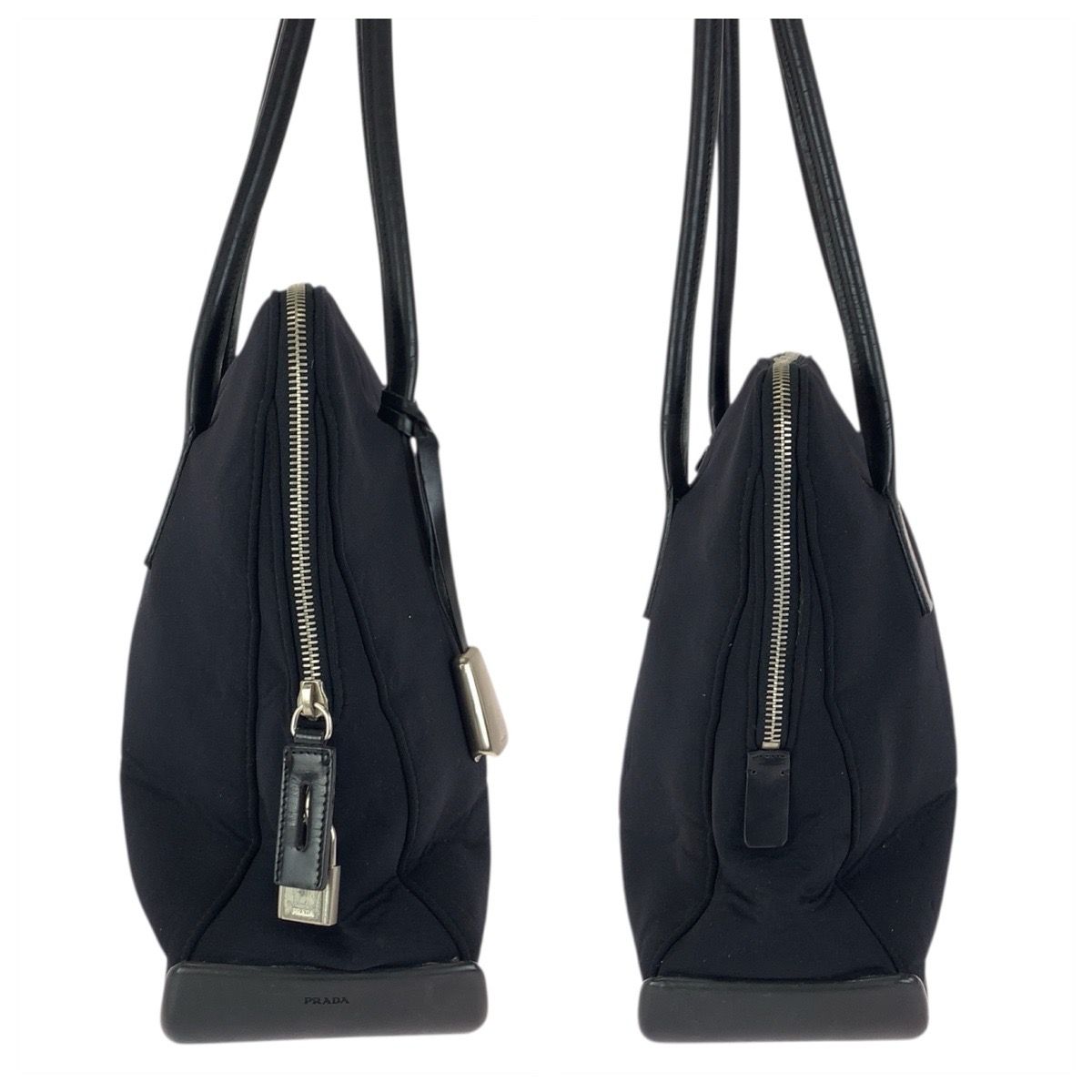 Prada Black Silver Urethane Leather Tote Shoulder Bag — view 8