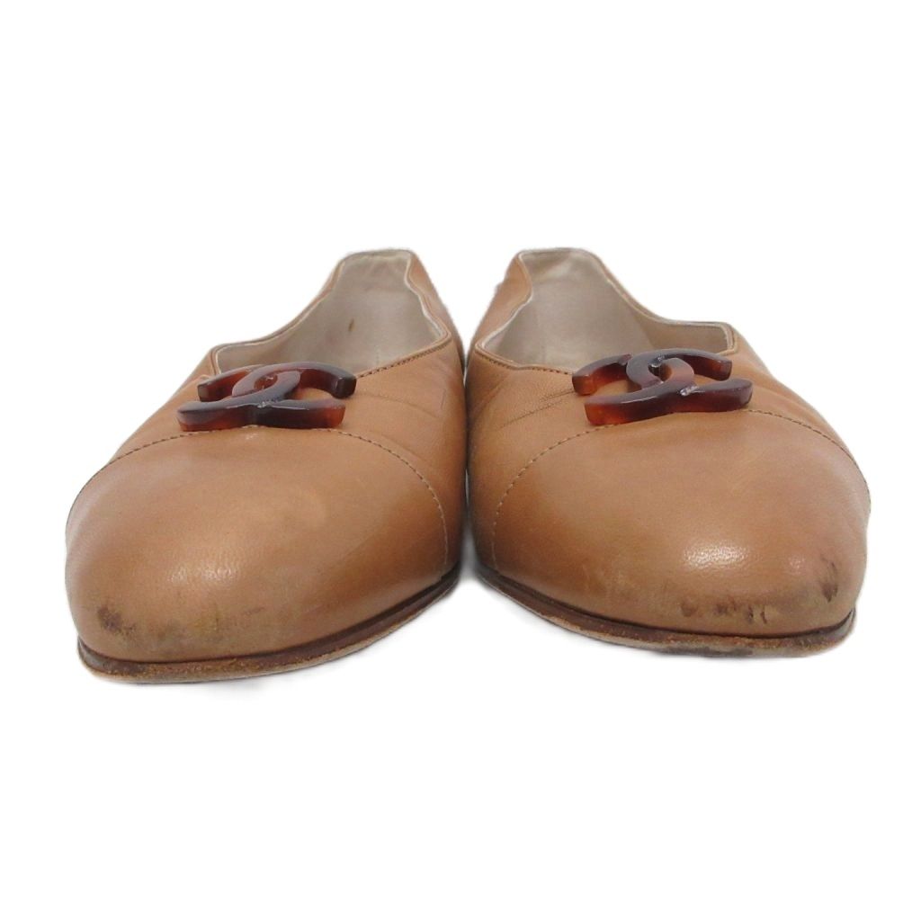 Chanel CC Logo Flat Shoes Ballet Round Toe Motif 35 Brown — view 4
