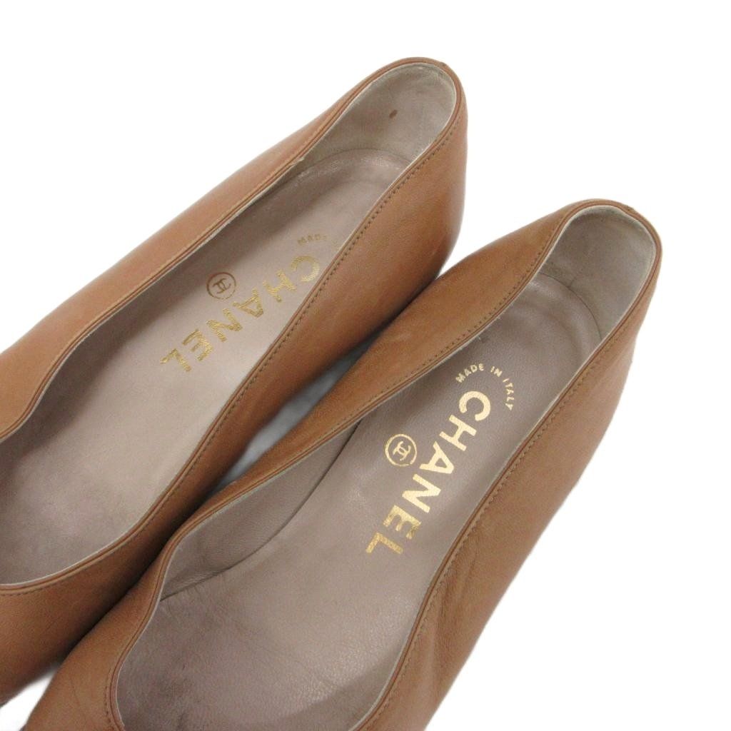 Chanel CC Logo Flat Shoes Ballet Round Toe Motif 35 Brown — view 6