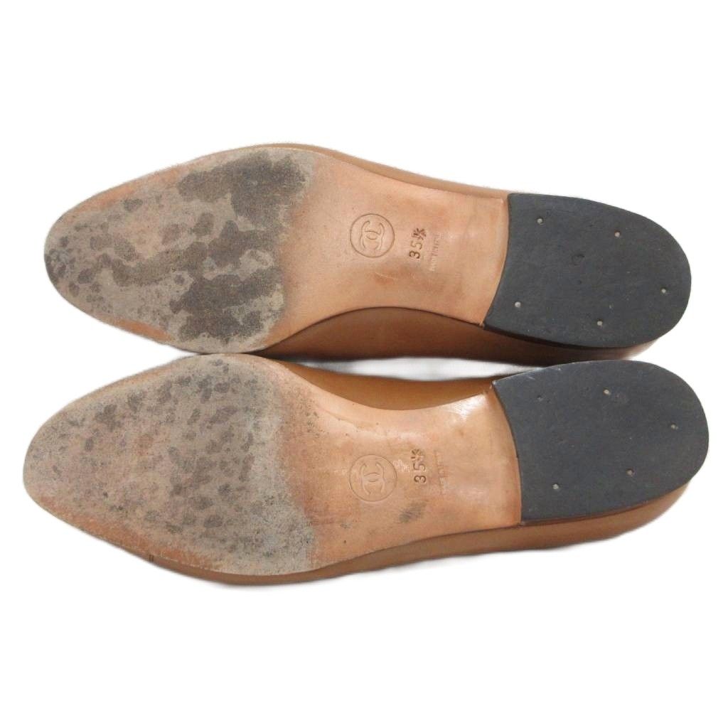 Chanel CC Logo Flat Shoes Ballet Round Toe Motif 35 Brown — view 7