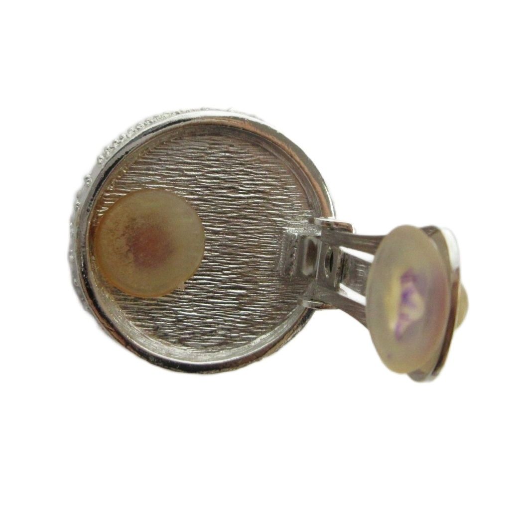 Dior Earrings Clip Type for Both Ears Pearl Rhinestone 15 mm Silver — view 4