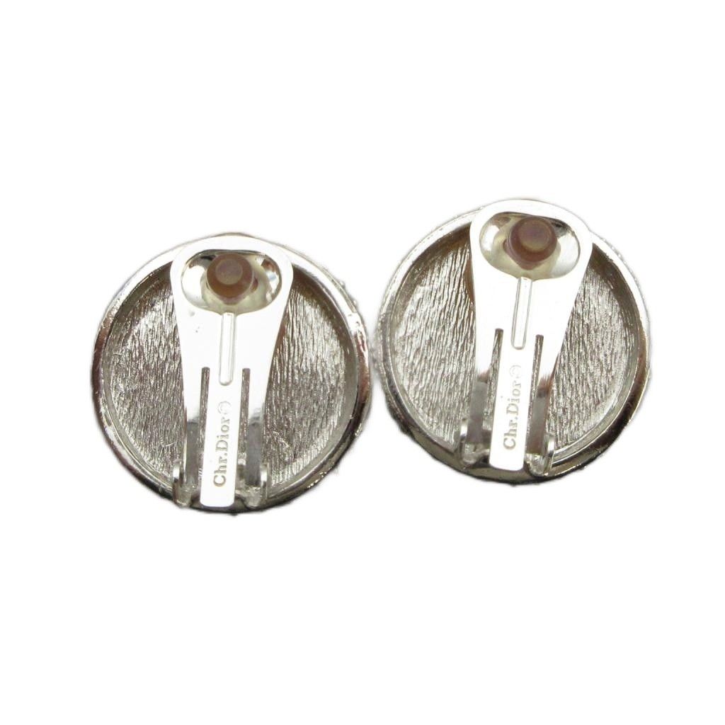 Dior Earrings Clip Type for Both Ears Pearl Rhinestone 15 mm Silver — view 2