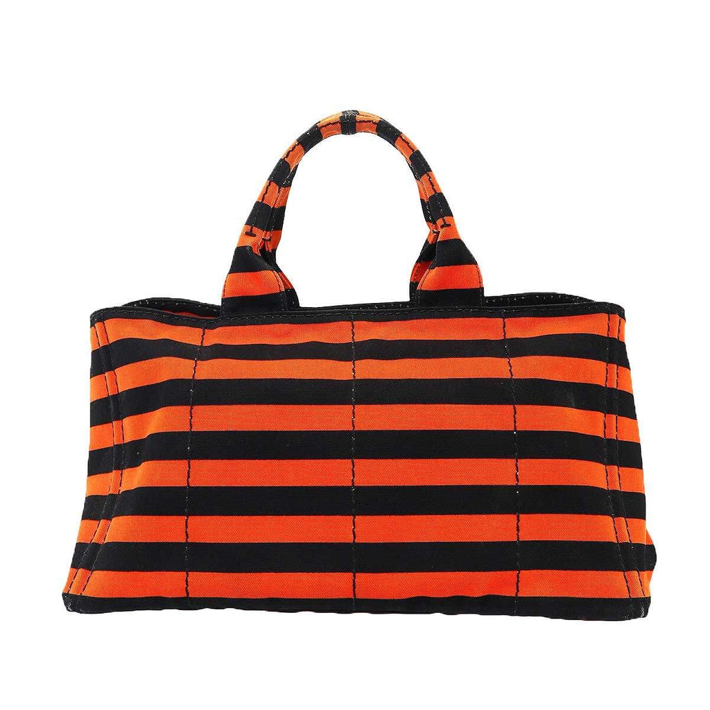 Prada Canapa Border Canvas Tote Red Black — view 2