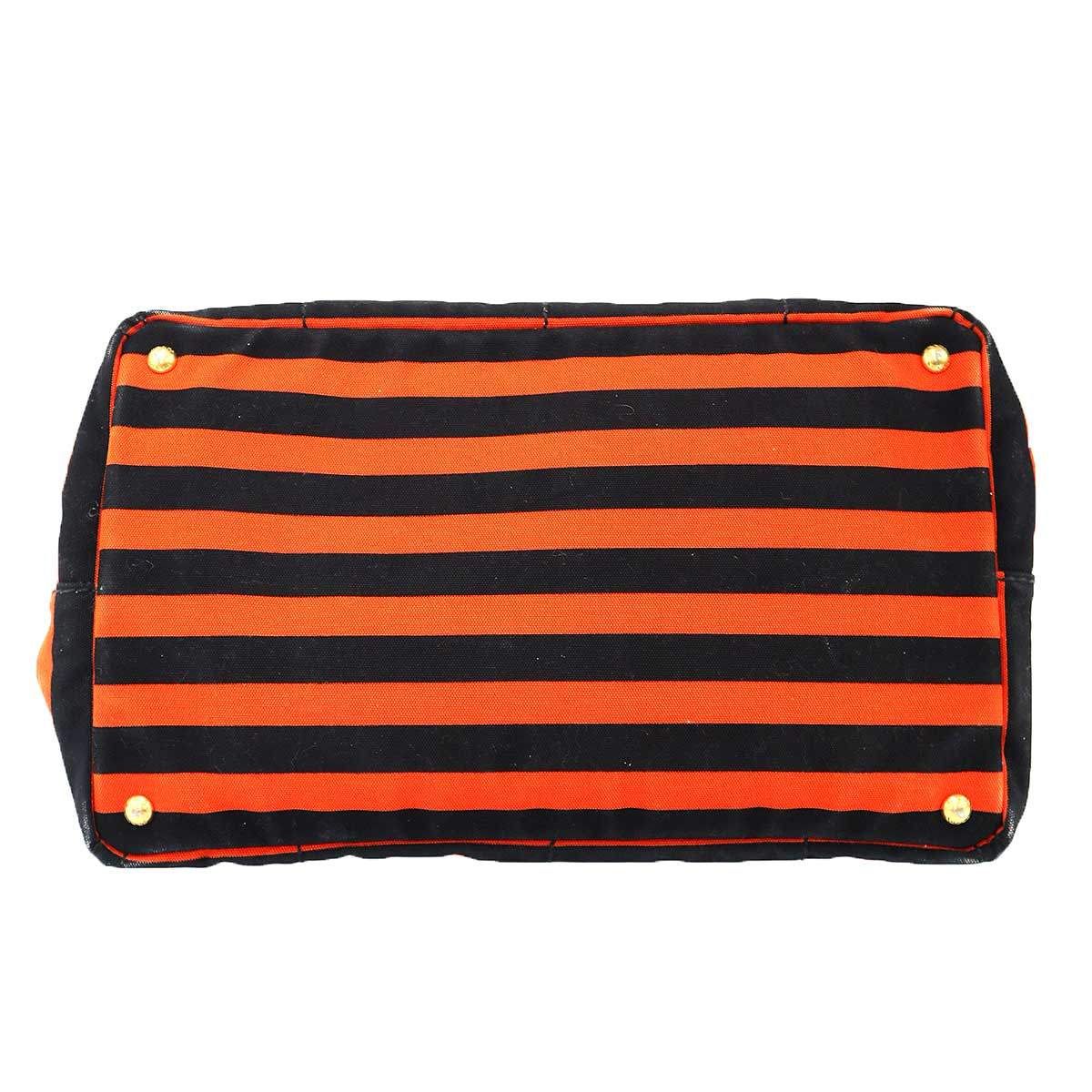 Prada Canapa Border Canvas Tote Red Black — view 4