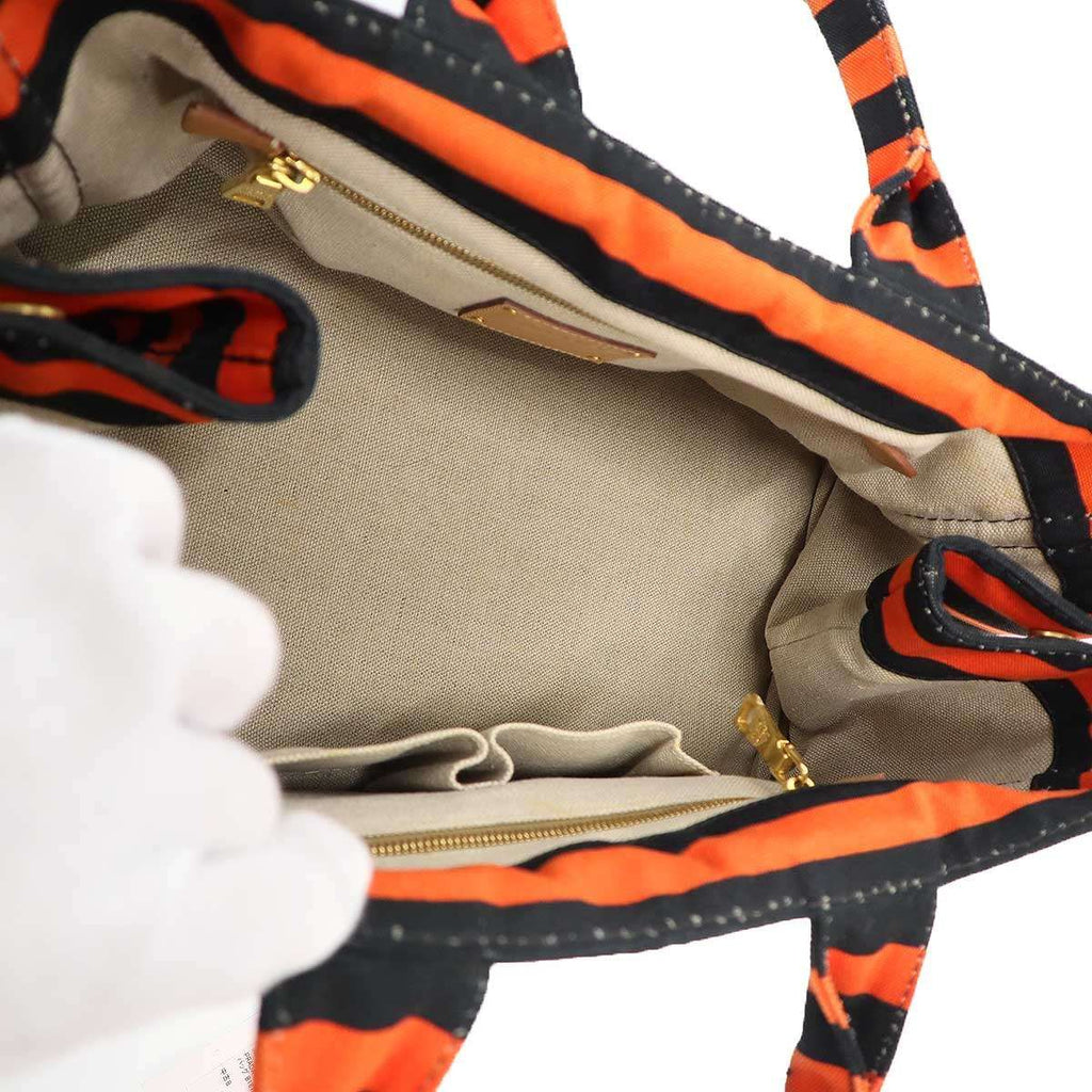 Prada Canapa Border Canvas Tote Red Black — view 6
