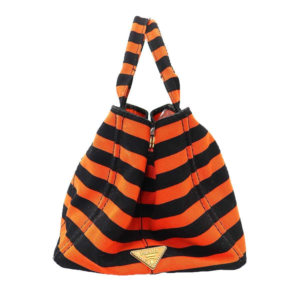 Prada Canapa Border Canvas Tote Red Black — view 3