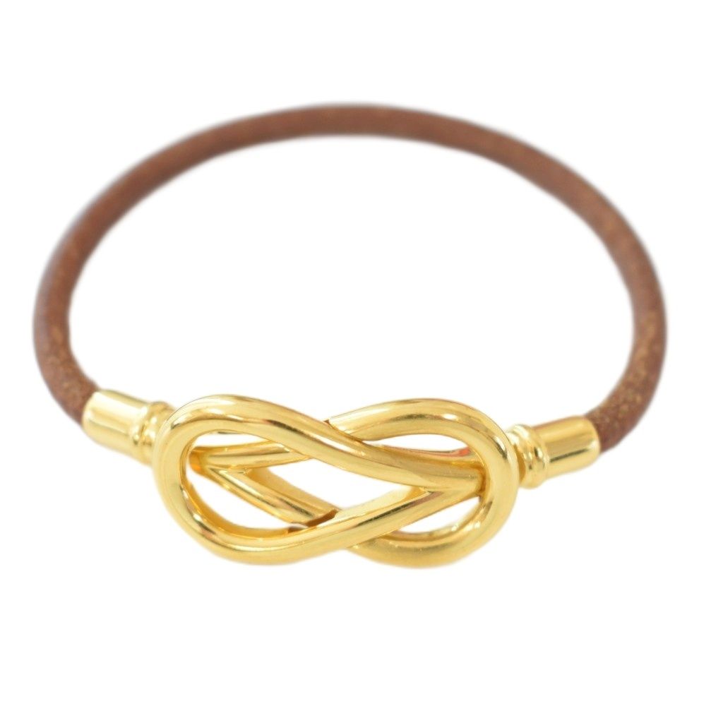 Hermes Atame Bracelet Leather Brown Gold — view 2