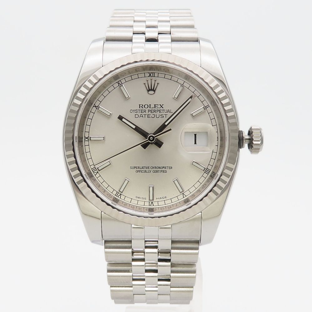 Rolex Watch Datejust 36 Stainless Steel 18k White Gold Silver Dial Bar Index — view 2