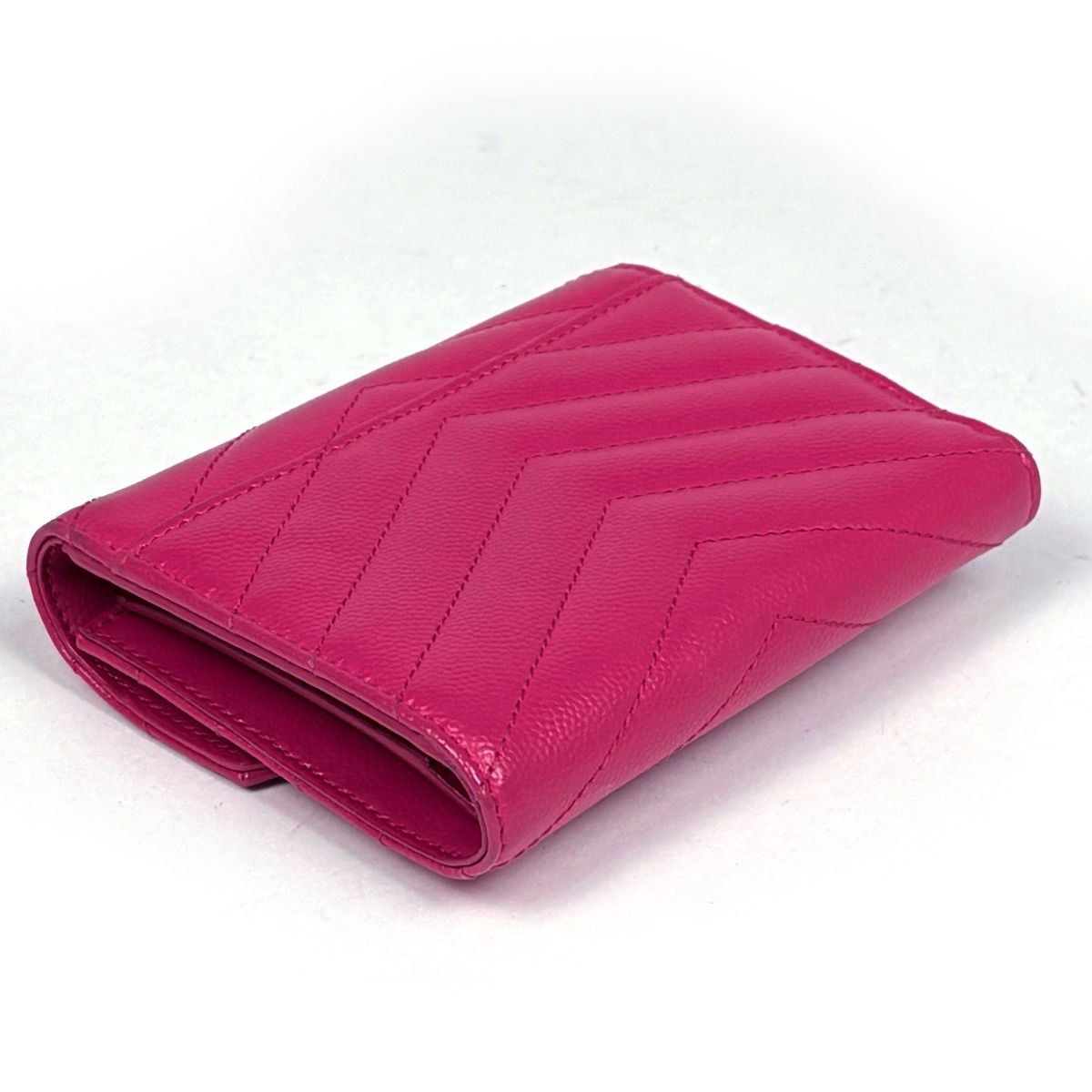 Saint Laurent Yves Logo Trifold Wallet Leather Pink — view 2