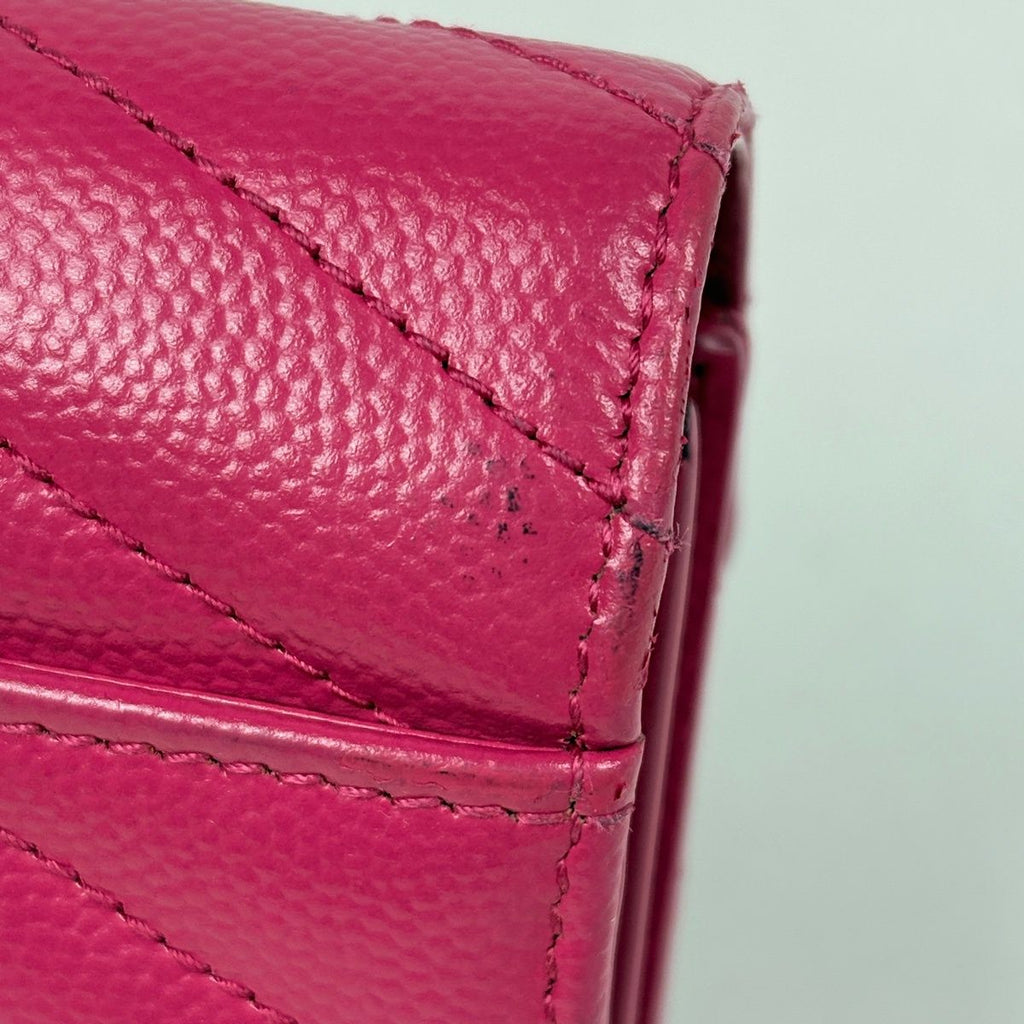 Saint Laurent Yves Logo Trifold Wallet Leather Pink — view 4