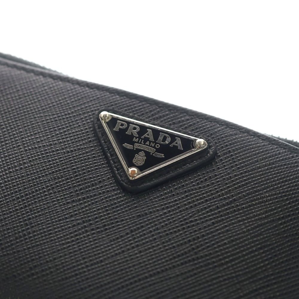 Prada Saffiano Triangle Leather Card Case Black — view 5