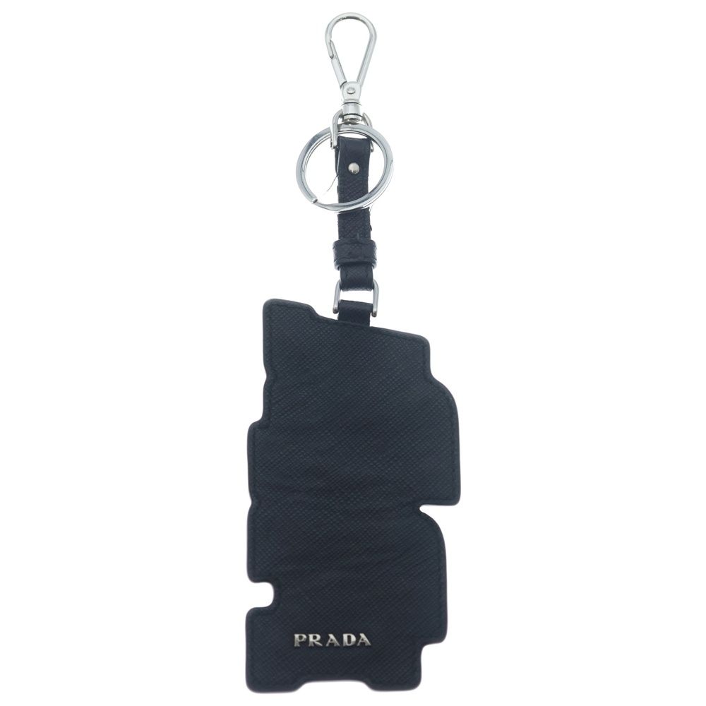 Prada Logo Saffiano Leather Keyring Charm Key Sling Bag Black — view 2
