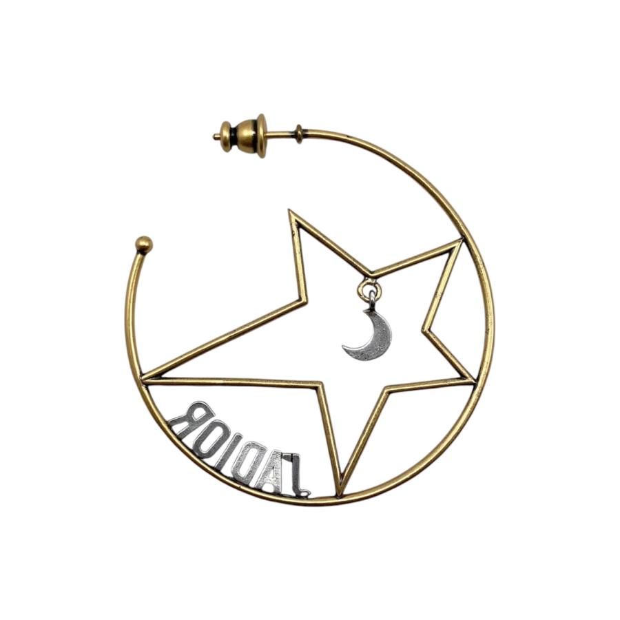 Dior Hoop Earrings Star Moon Crescent Logo Gold — view 3