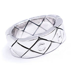 Chanel 18k White Gold Quilted Ring Logo Bullion Polished