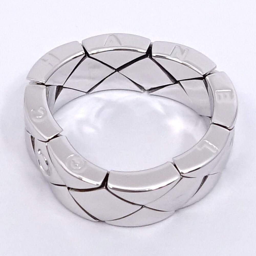 Chanel 18k White Gold Quilted Ring Logo Bullion Polished — view 7