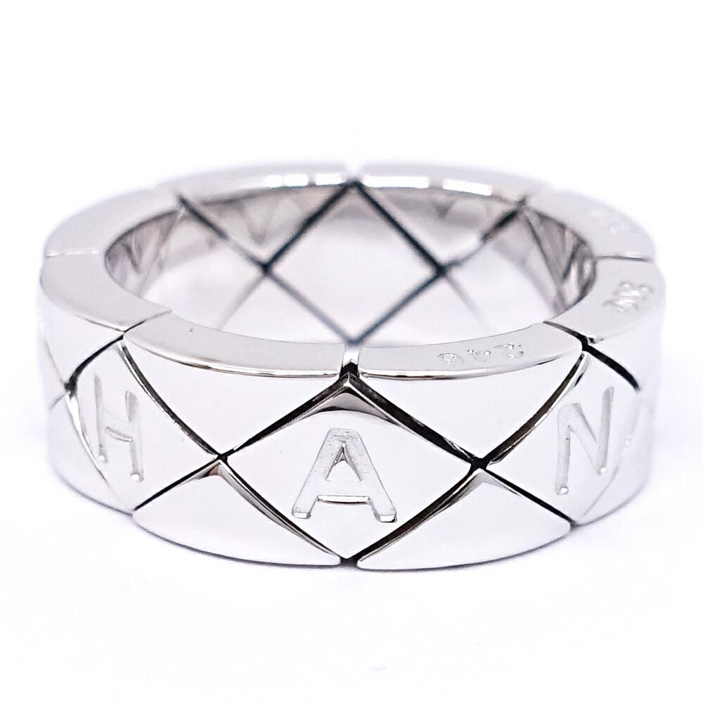 Chanel 18k White Gold Quilted Ring Logo Bullion Polished — view 2