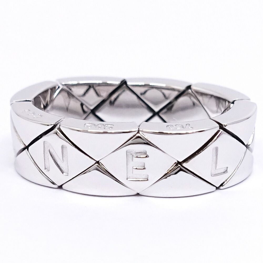 Chanel 18k White Gold Quilted Ring Logo Bullion Polished — view 5