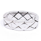 Chanel 18k White Gold Quilted Ring Logo Bullion Polished