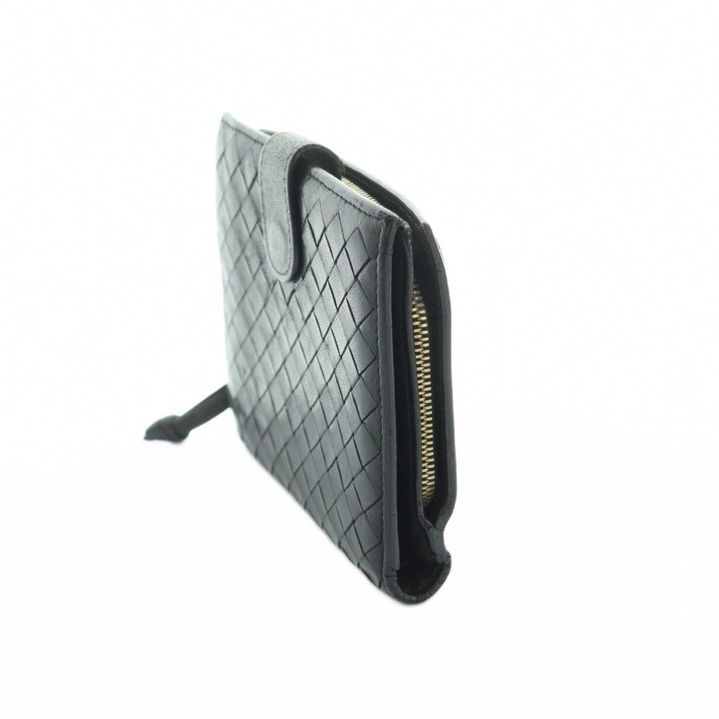 Bottega Veneta Intrecciato Wallet Bifold Coin Purse Leather Black — view 3
