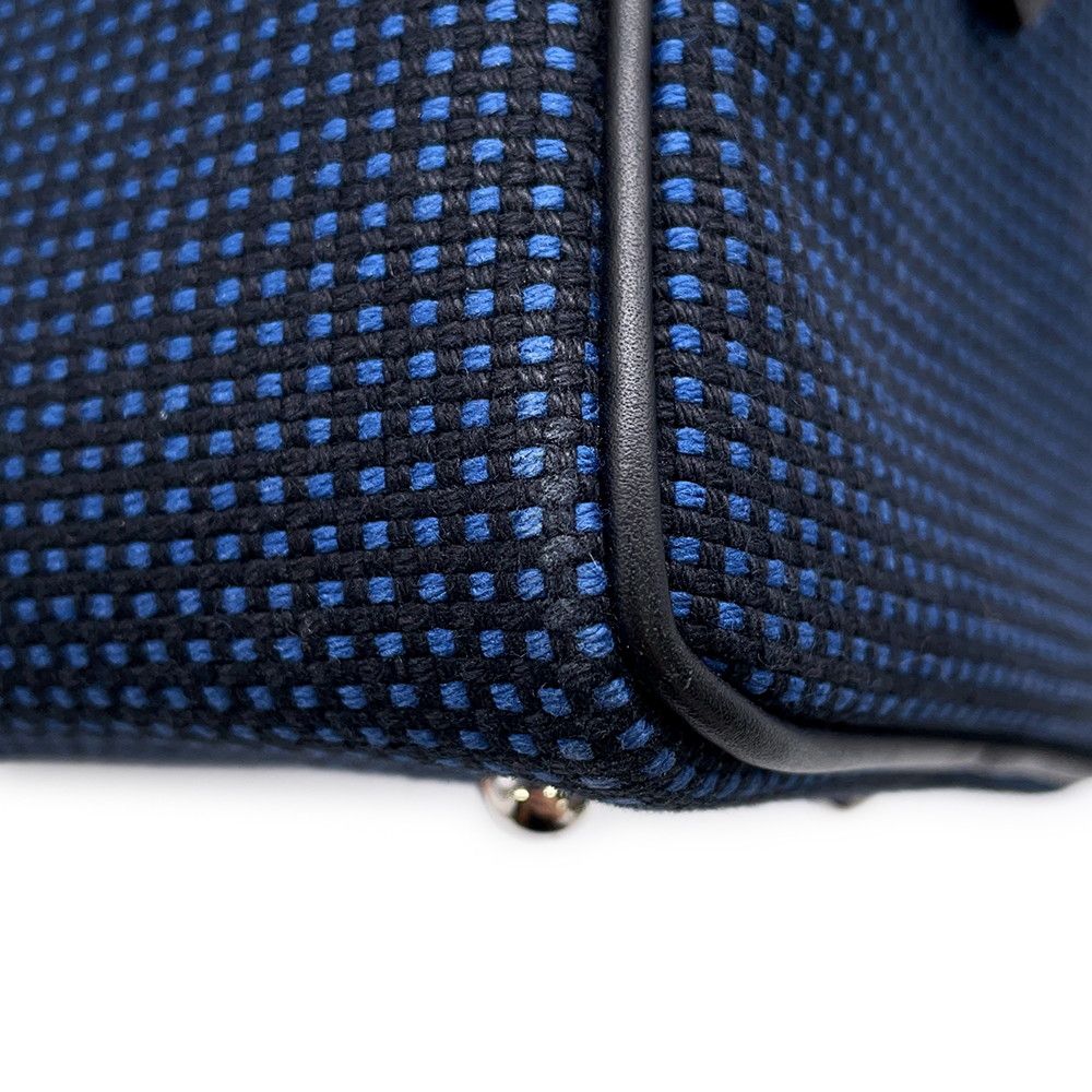 Hermes Victoria 3 Fourre Tout Mini Black Blue Saffiano Silver Swift Toile — view 8