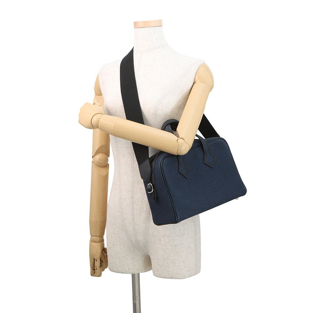 Hermes Victoria 3 Fourre Tout Mini Black Blue Saffiano Silver Swift Toile — view 6